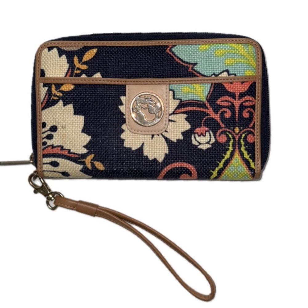 Spartina 449 Blue and Green Clutch Wristlet with Leather Accents